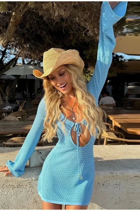 Out Hollow Knit Mini Dress