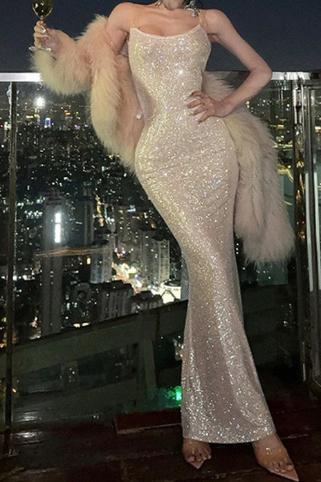 Mesh Patchwork Backless Slim Graceful Prom Dress