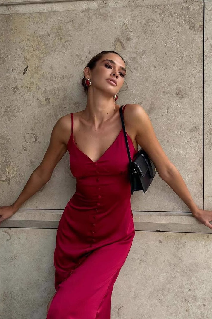 Solid Edition LaceTrim Cami Maxi Silk Dress