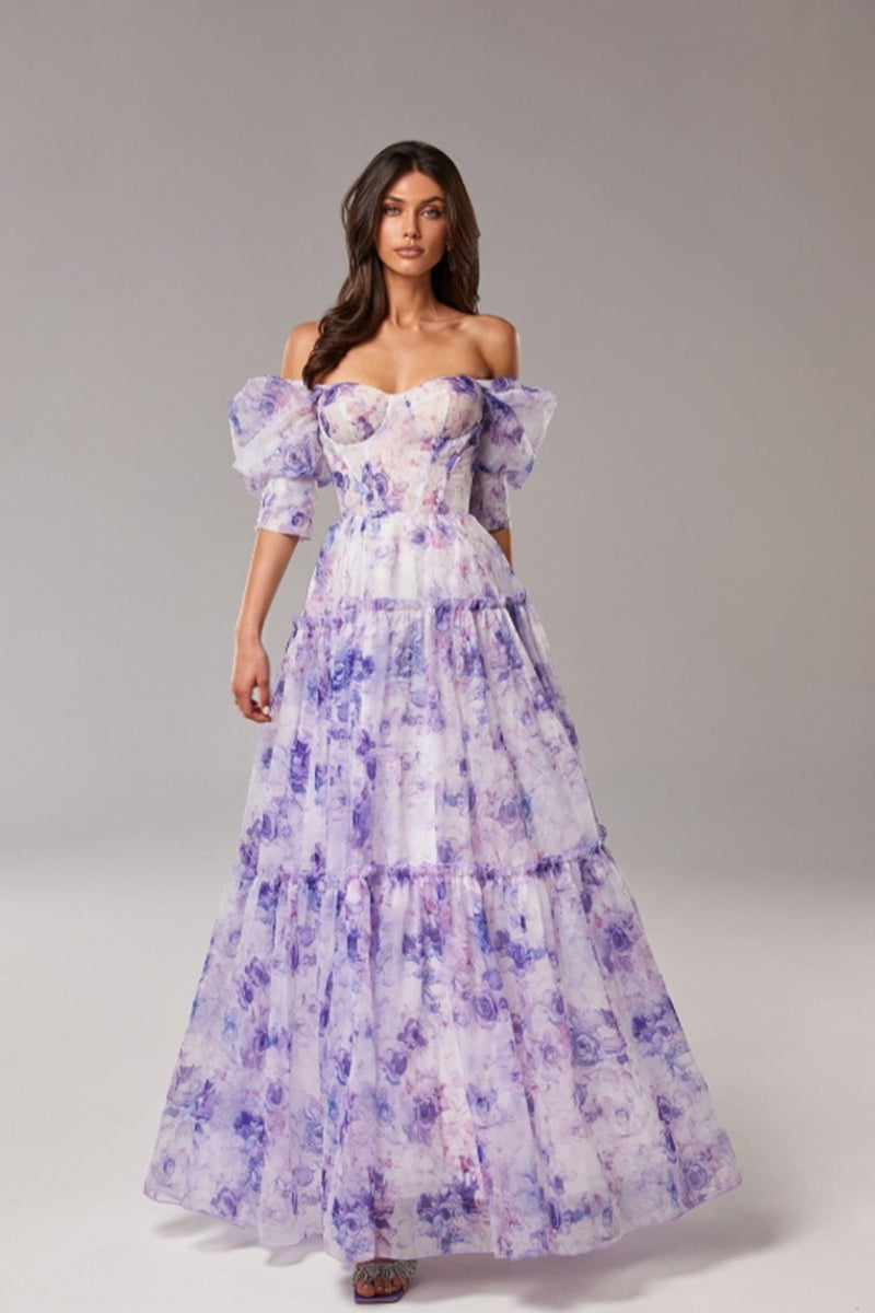 Off Shoulder Flowy Graceful Long Prom Dress