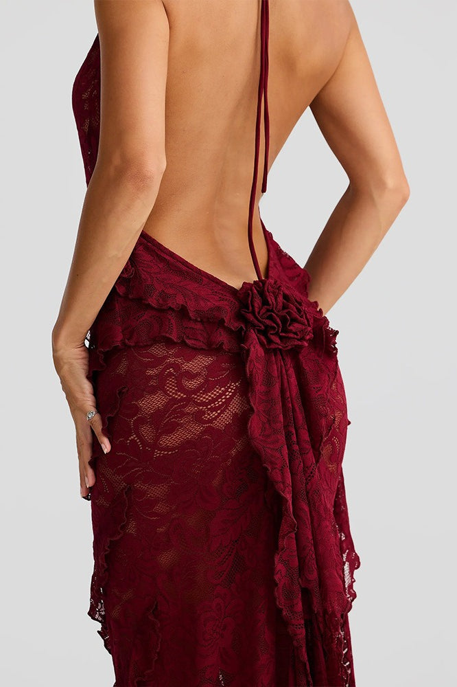 Backless Edition Lace Halter Maxi Dress