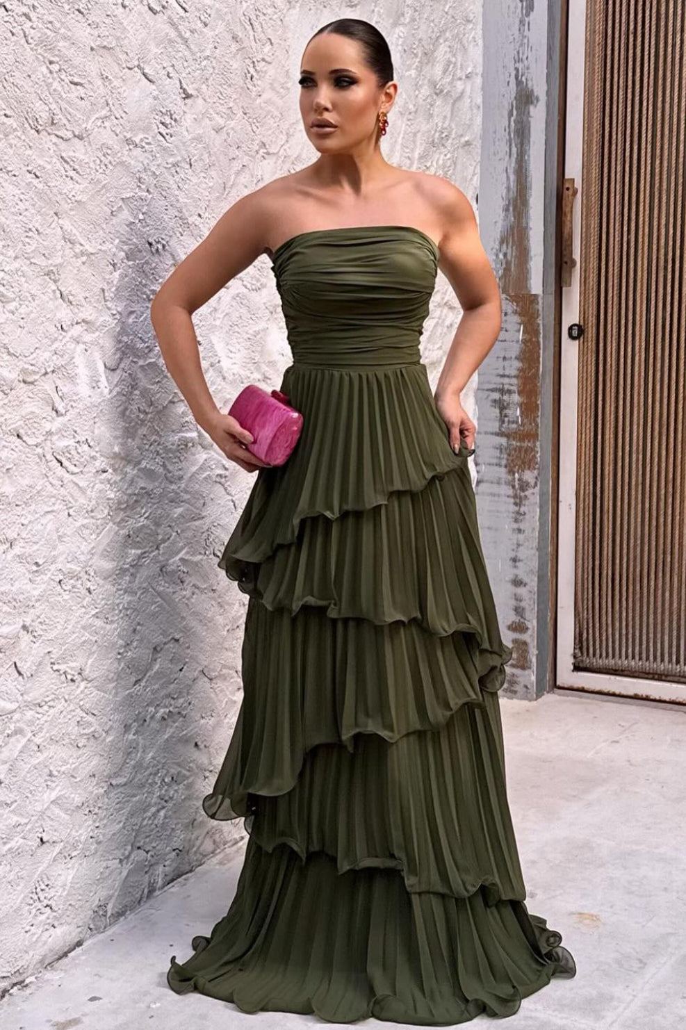 Solid Ruched Tiered Strapless Slim Fit Graceful Prom Dress