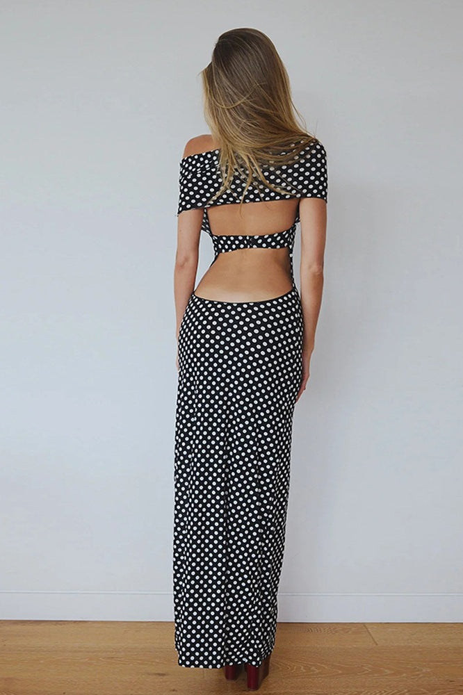 Glamorous Polka Dot Halter Neck Bodycon Maxi Dress