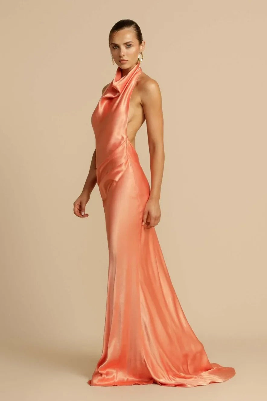 Satin Edition Halter Neck Maxi Dress