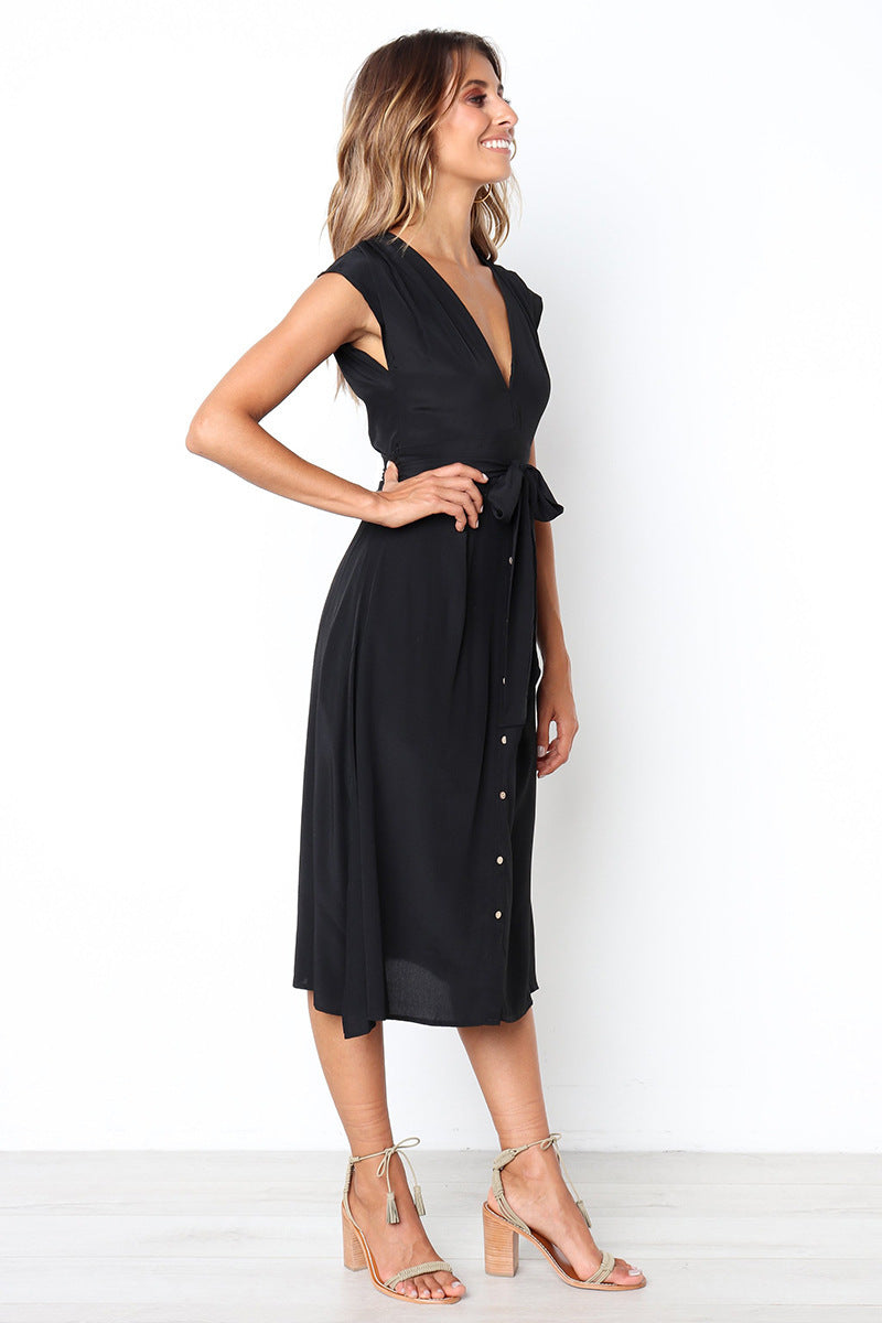 Button Betsy Down Midi Dress Black FINAL
