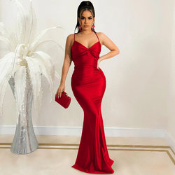 Solid Color Chic Spaghetti Straps Corset Backless Lace up Tight Maxi Dress