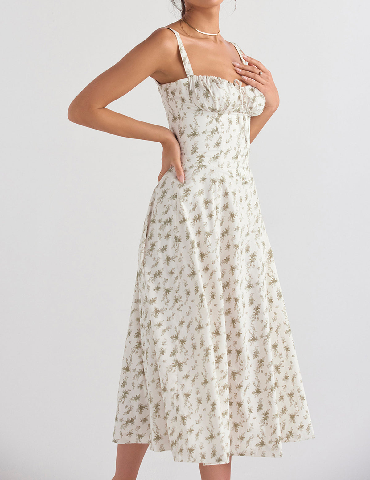 Print Rose Herringbone Slip Dress