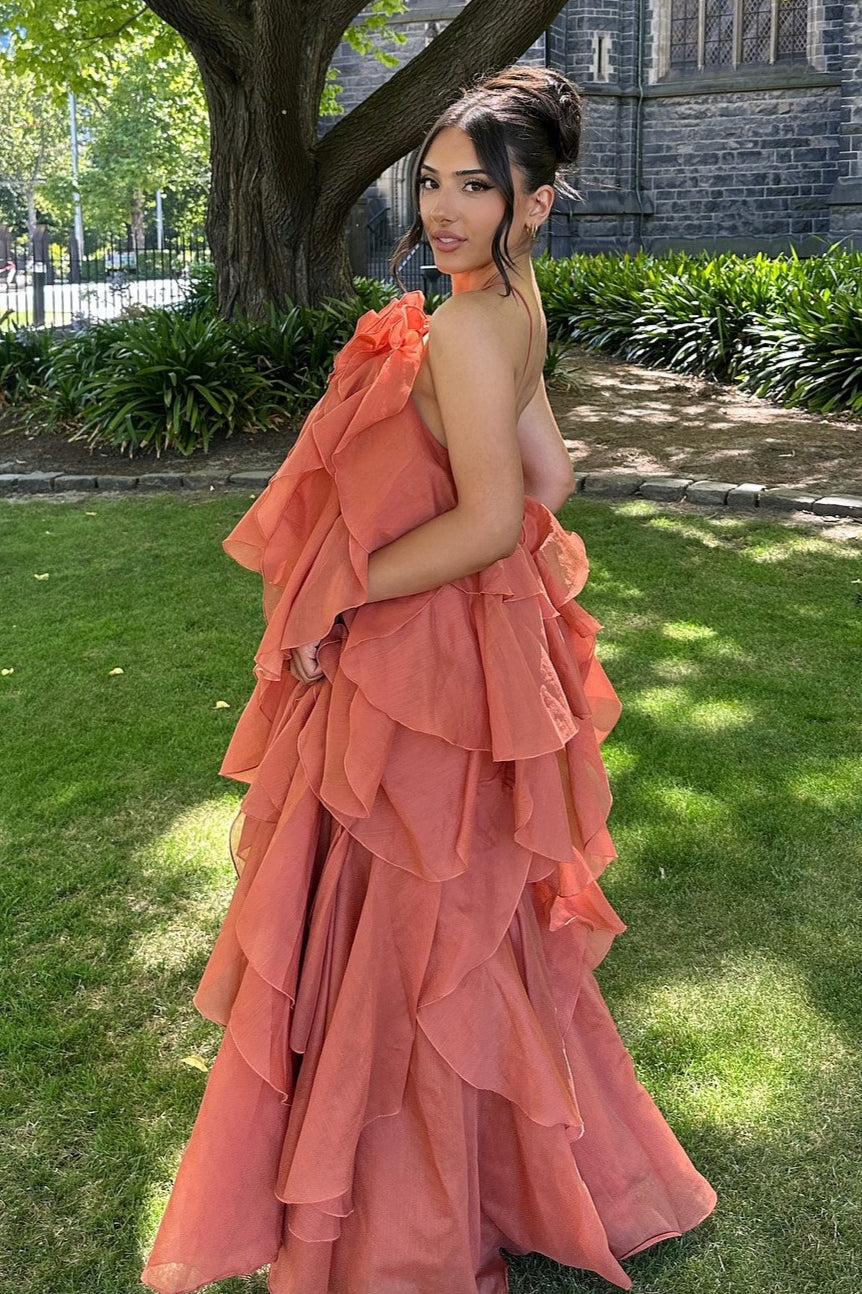 3D Floral Halter Spaghetti Strap Graceful Prom Dress