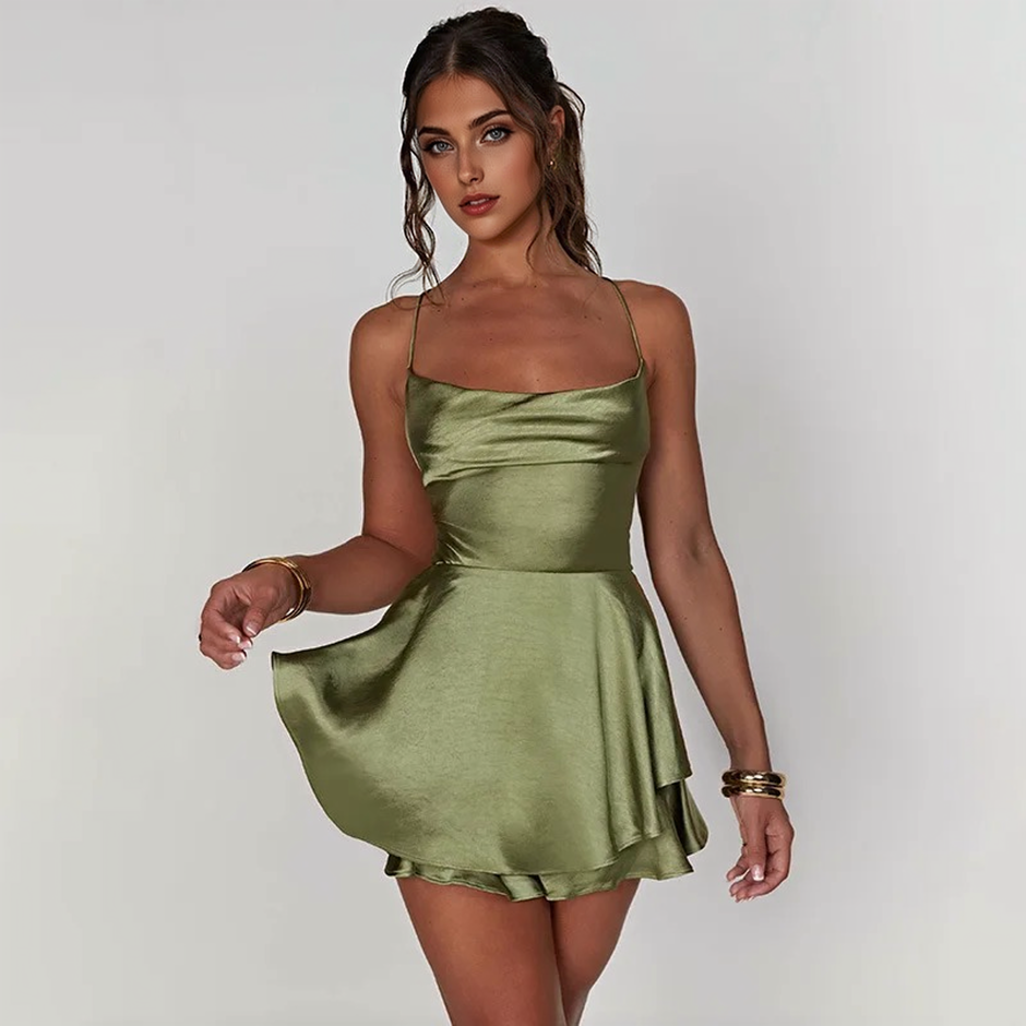 Julia Fashion Slim Strap Satin Halter Easygoing Women's Bodycon Mini Dress