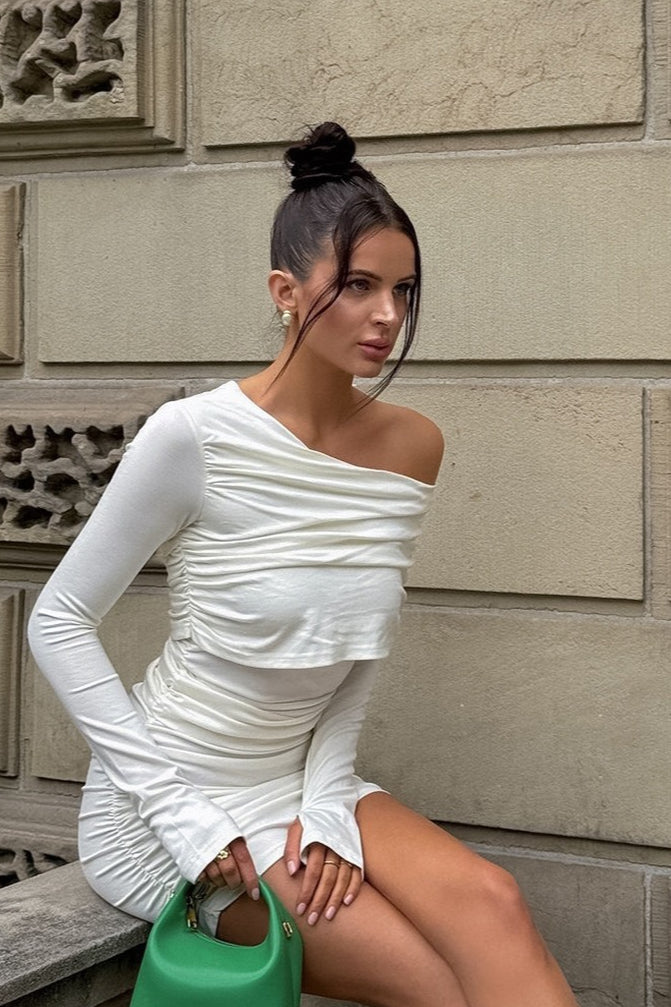Ruched Asymmetric Mini Dress