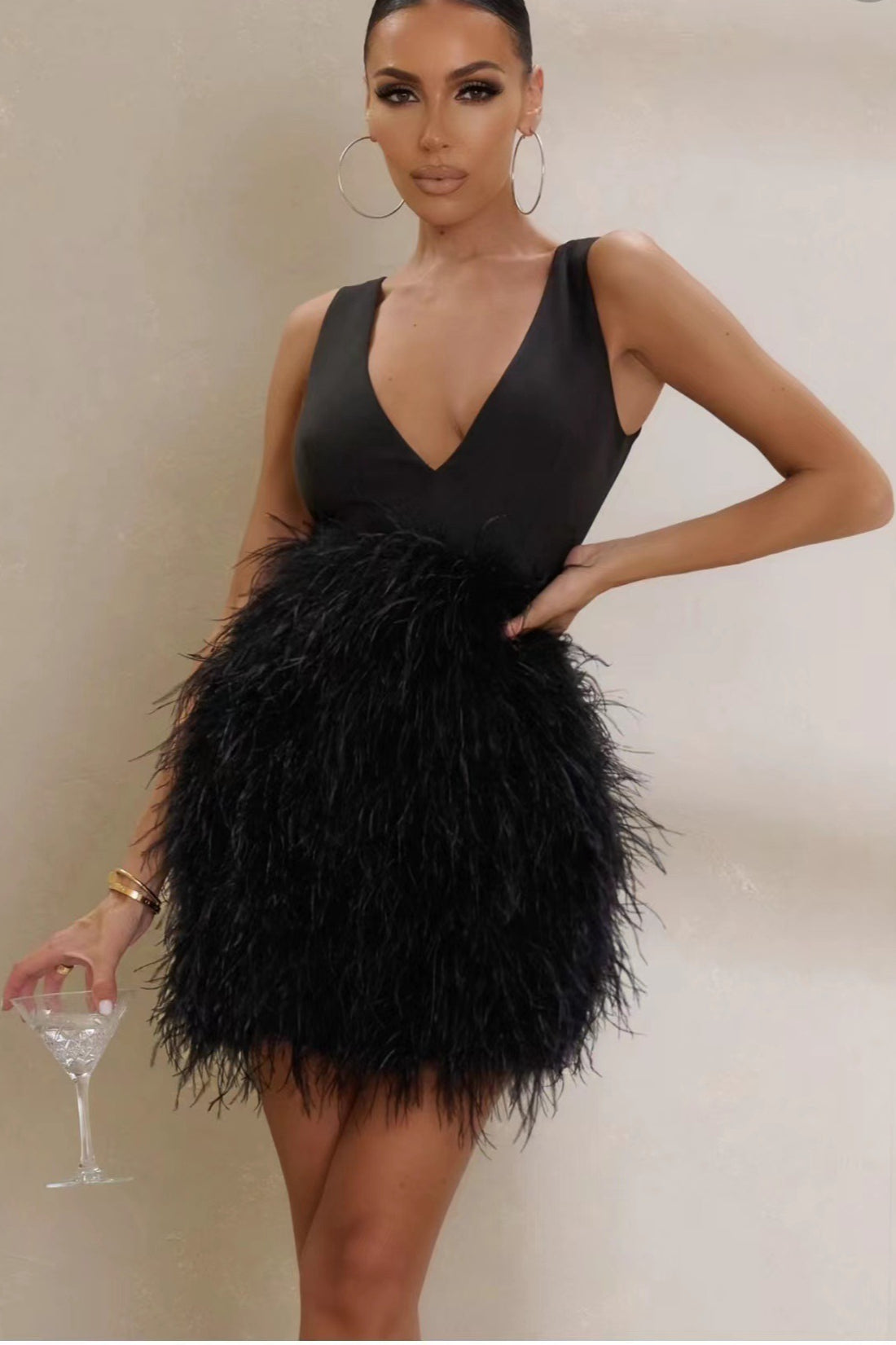 Tie Feather Waist Sleeveless Mini Dress