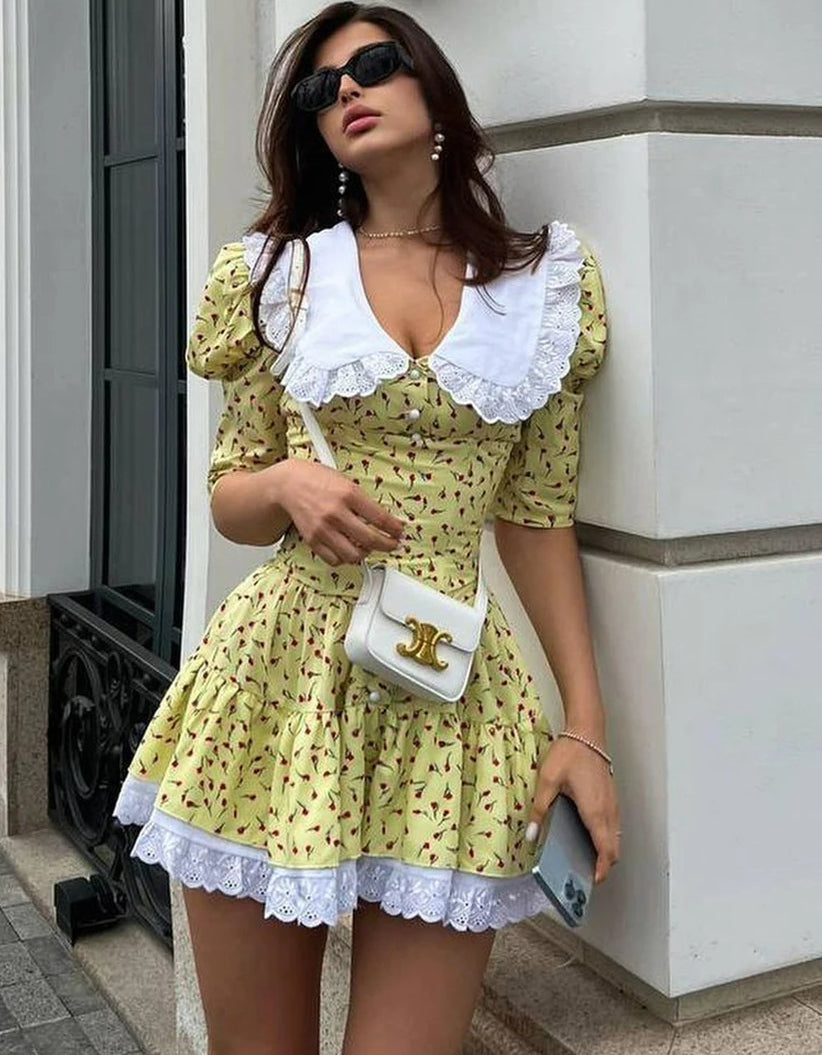 Patchwork Lace Doll Collar Mini Dress