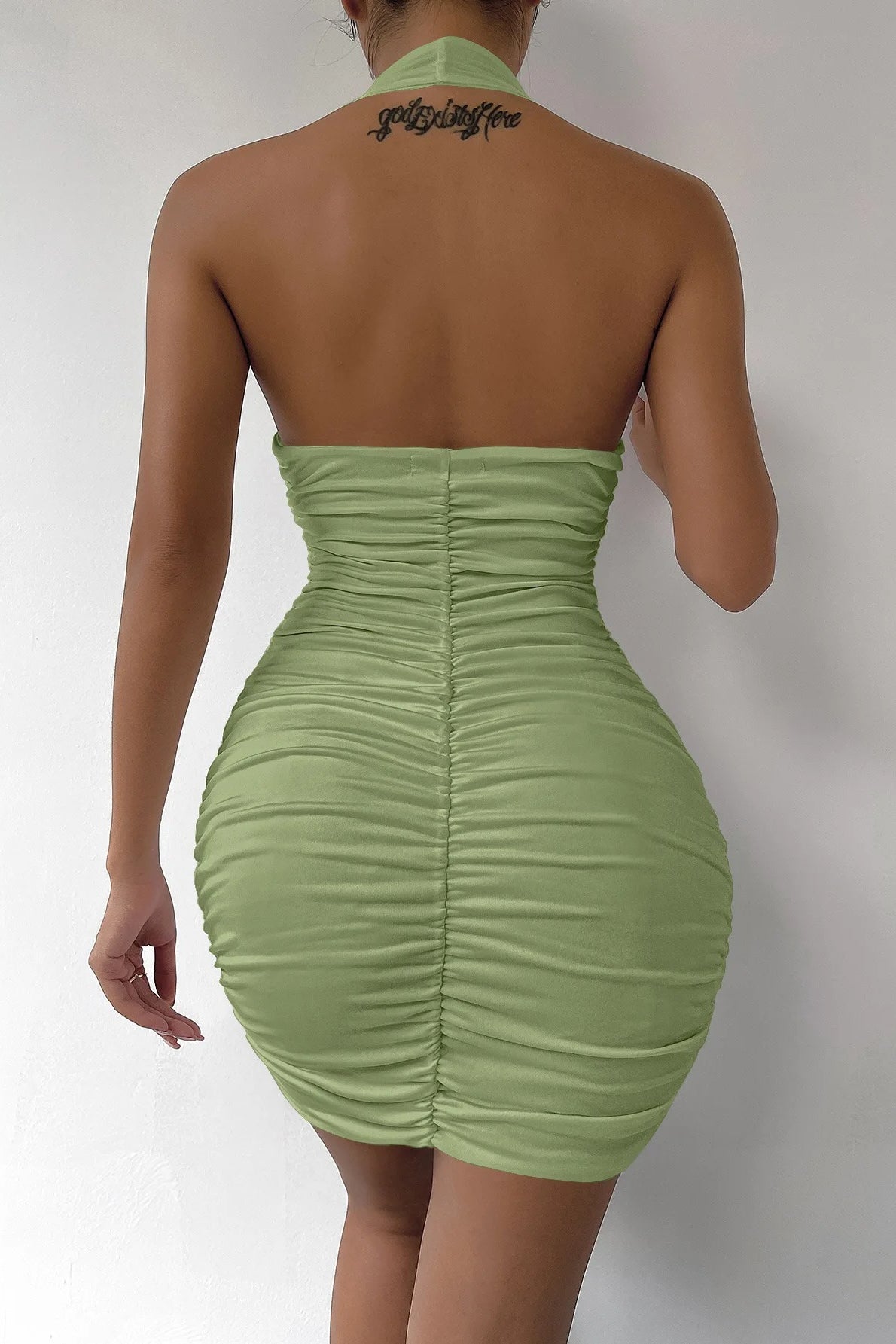 V Deep Halter Backless Mini Dress