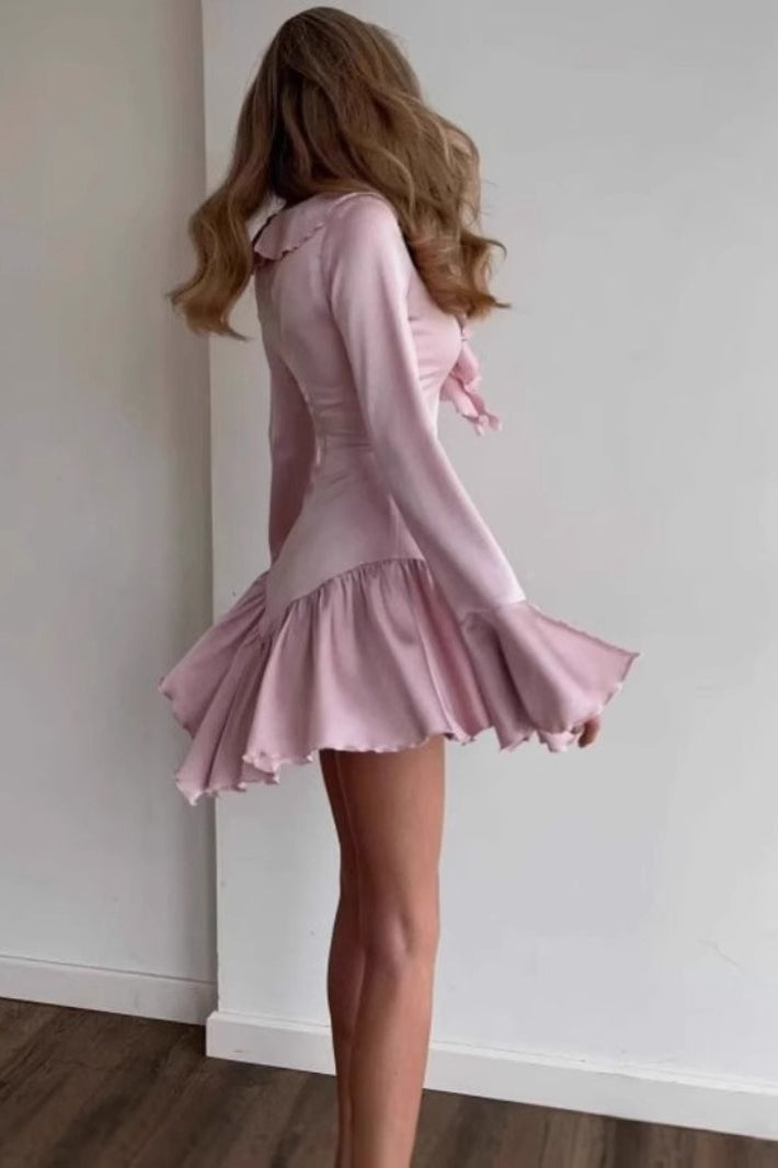 Neck V Ruffled Tie Midi Dress