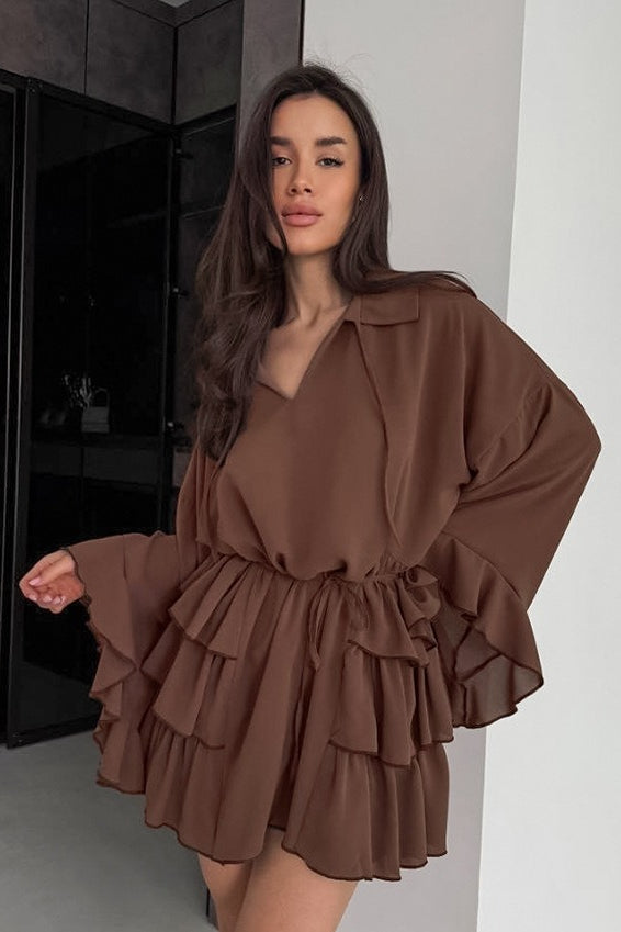 Chiffon Ruffled Pink Mini Dress