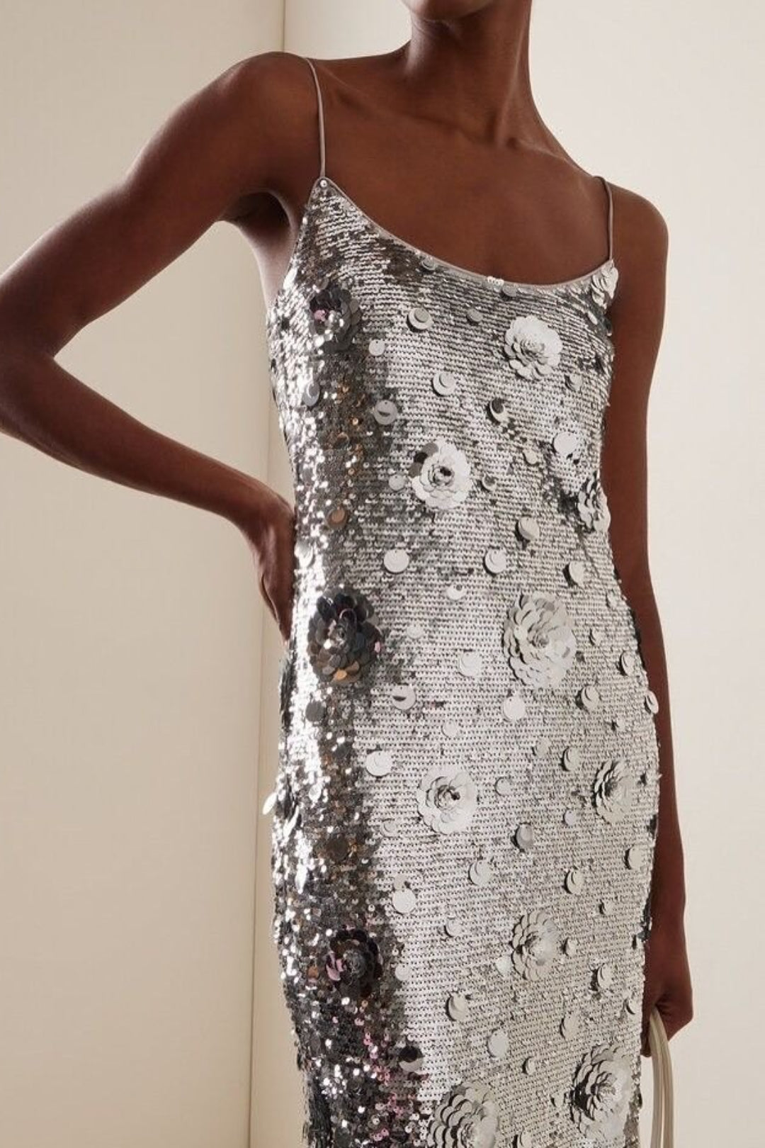 Silver Sequin 3D Flower Graceful Prom Dress