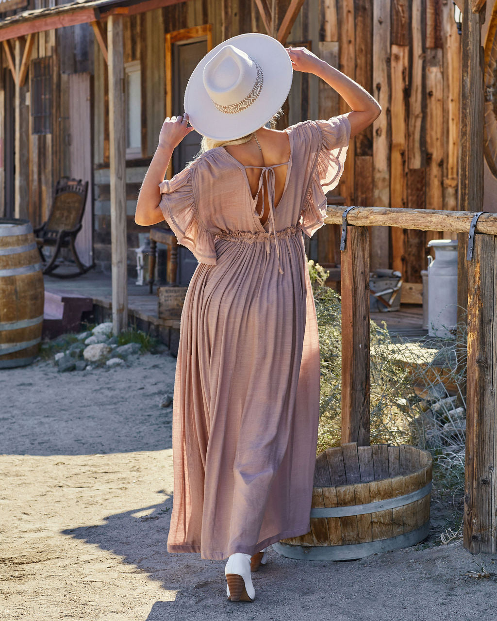 Anika Pocketed Button Down Ruffle Maxi Dress Light Mocha