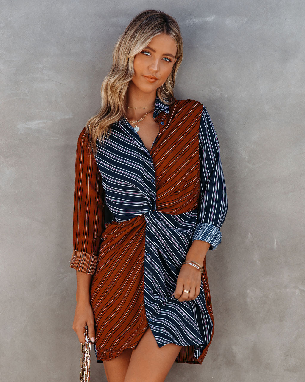 Twist Abby Front Striped Shirt Dress