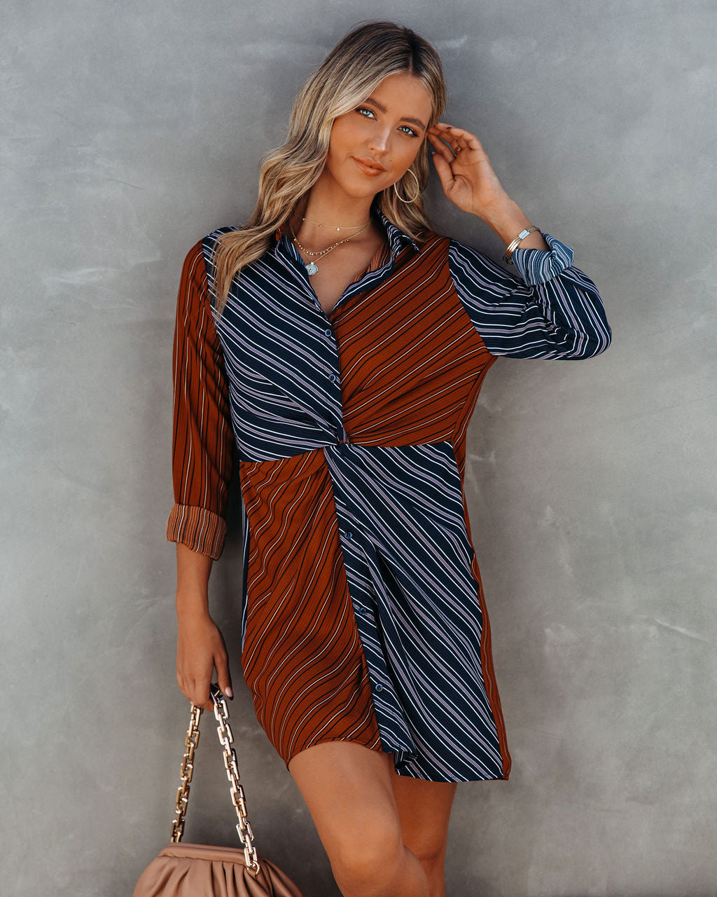 Twist Abby Front Striped Shirt Dress