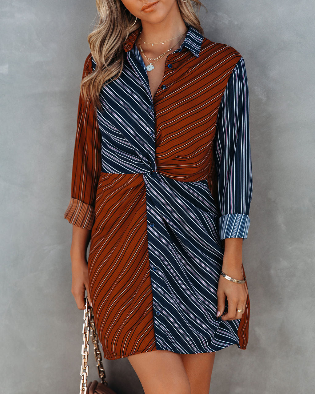 Twist Abby Front Striped Shirt Dress