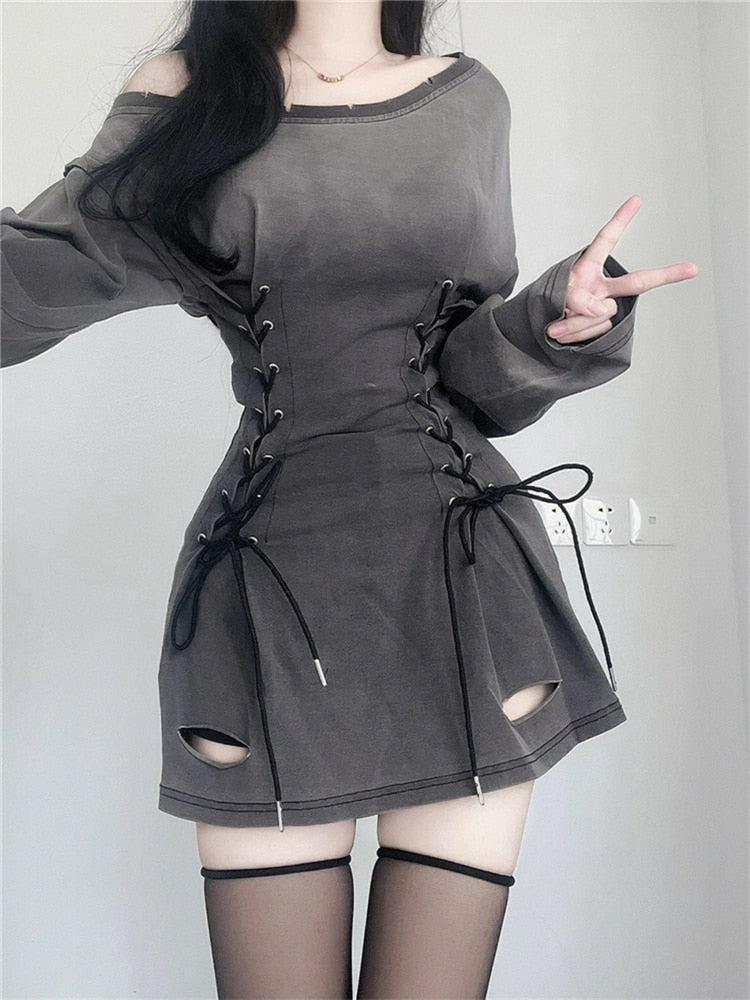 Smoke Acubi Lace Up Mini Dress