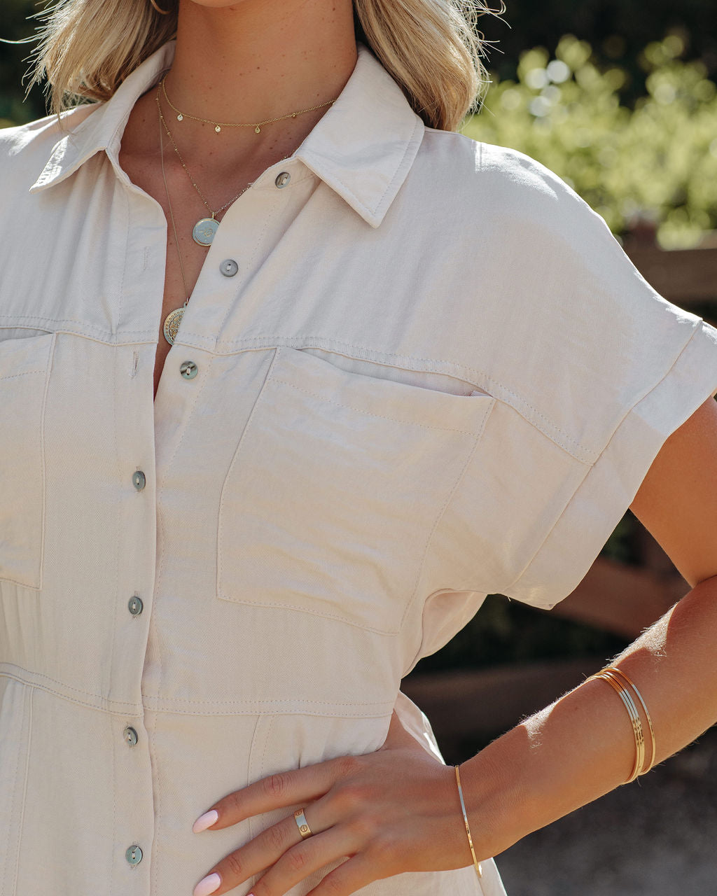 Button Adelyn Down Shirt Dress Taupe