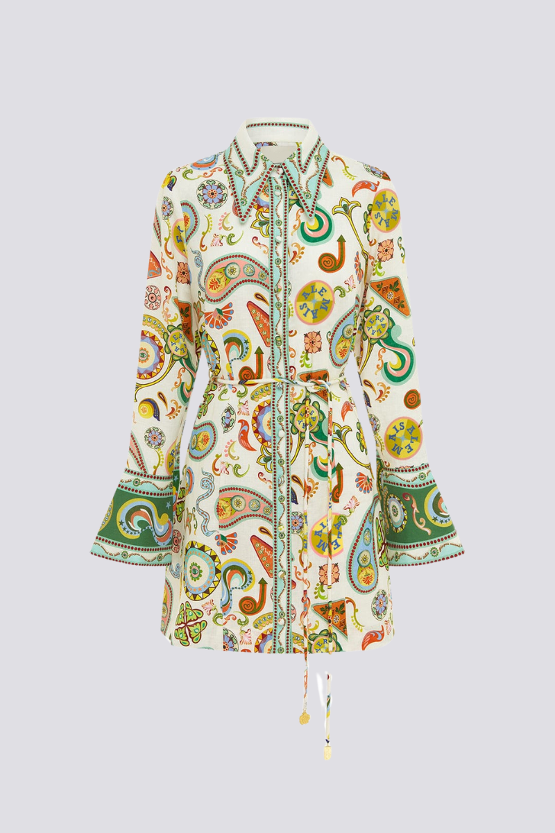 Exclusive Zaida Long Sleeved Paisley Mini Dress Evening Wear Edit