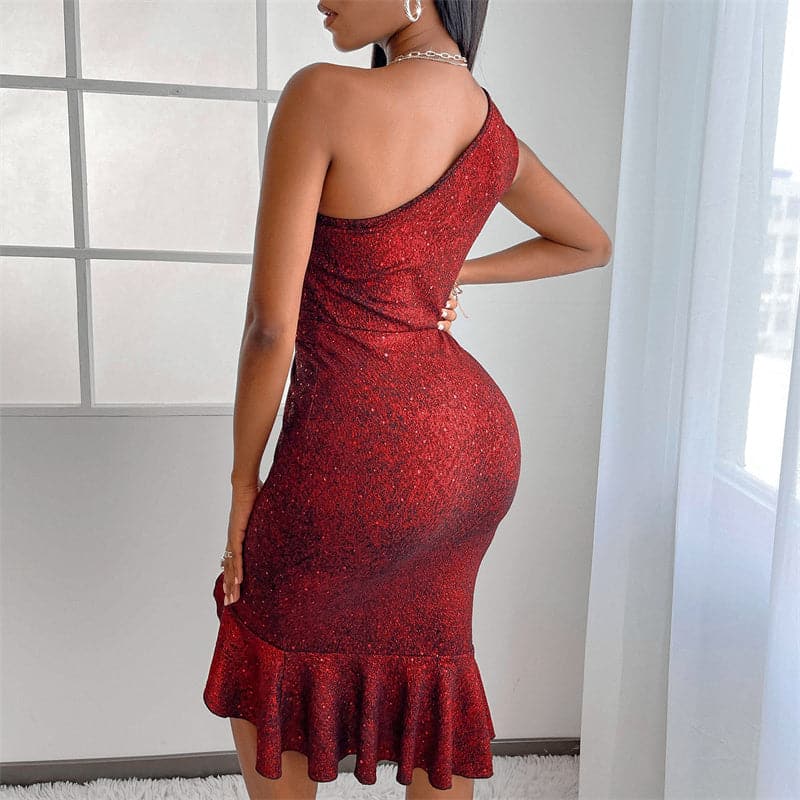 Spring Akaily Fall Dot Folds Red Dress