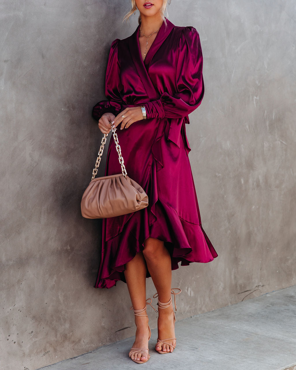 Satin Anniversary Wrap Midi Dress Merlot FINAL