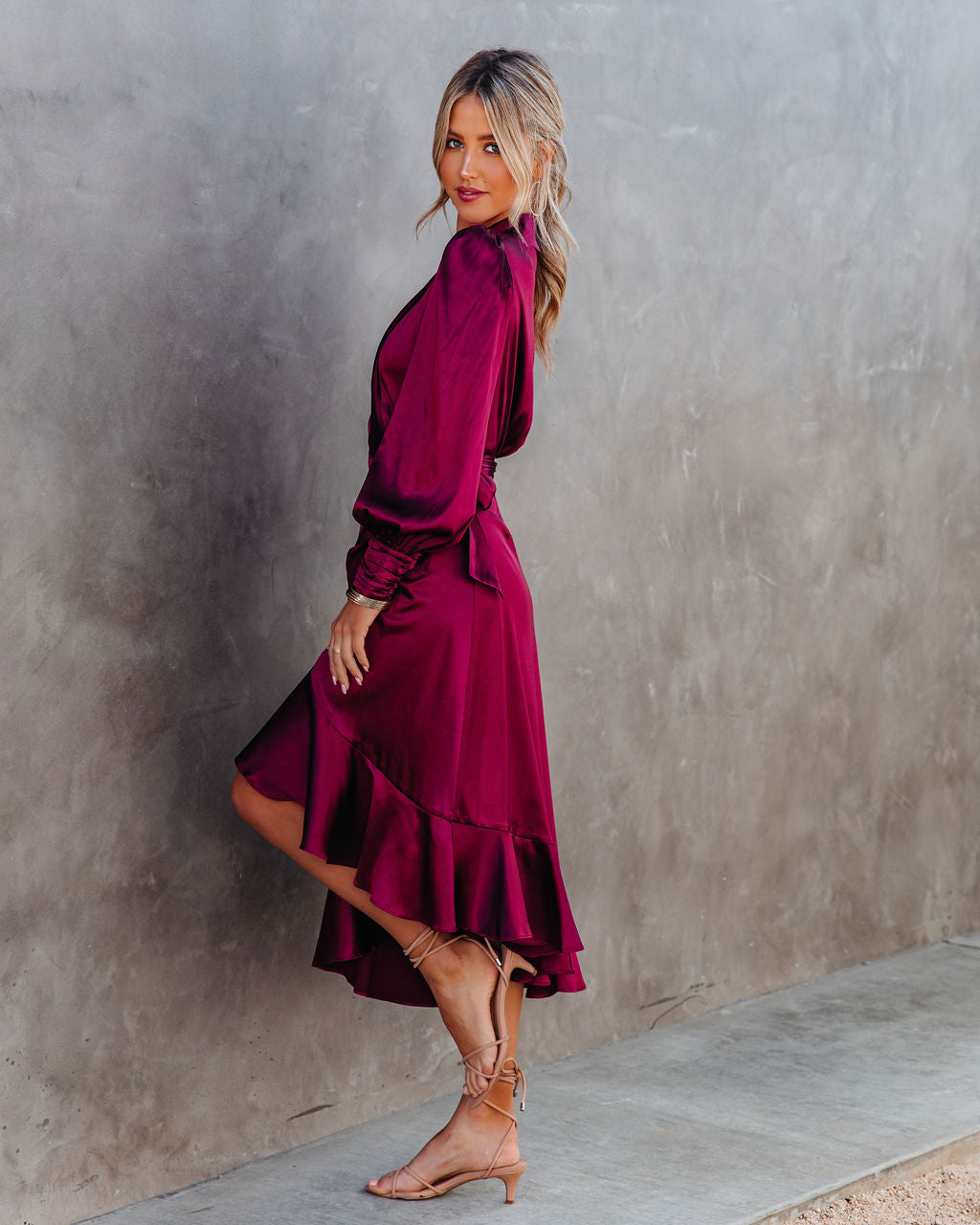 Satin Anniversary Wrap Midi Dress Merlot FINAL