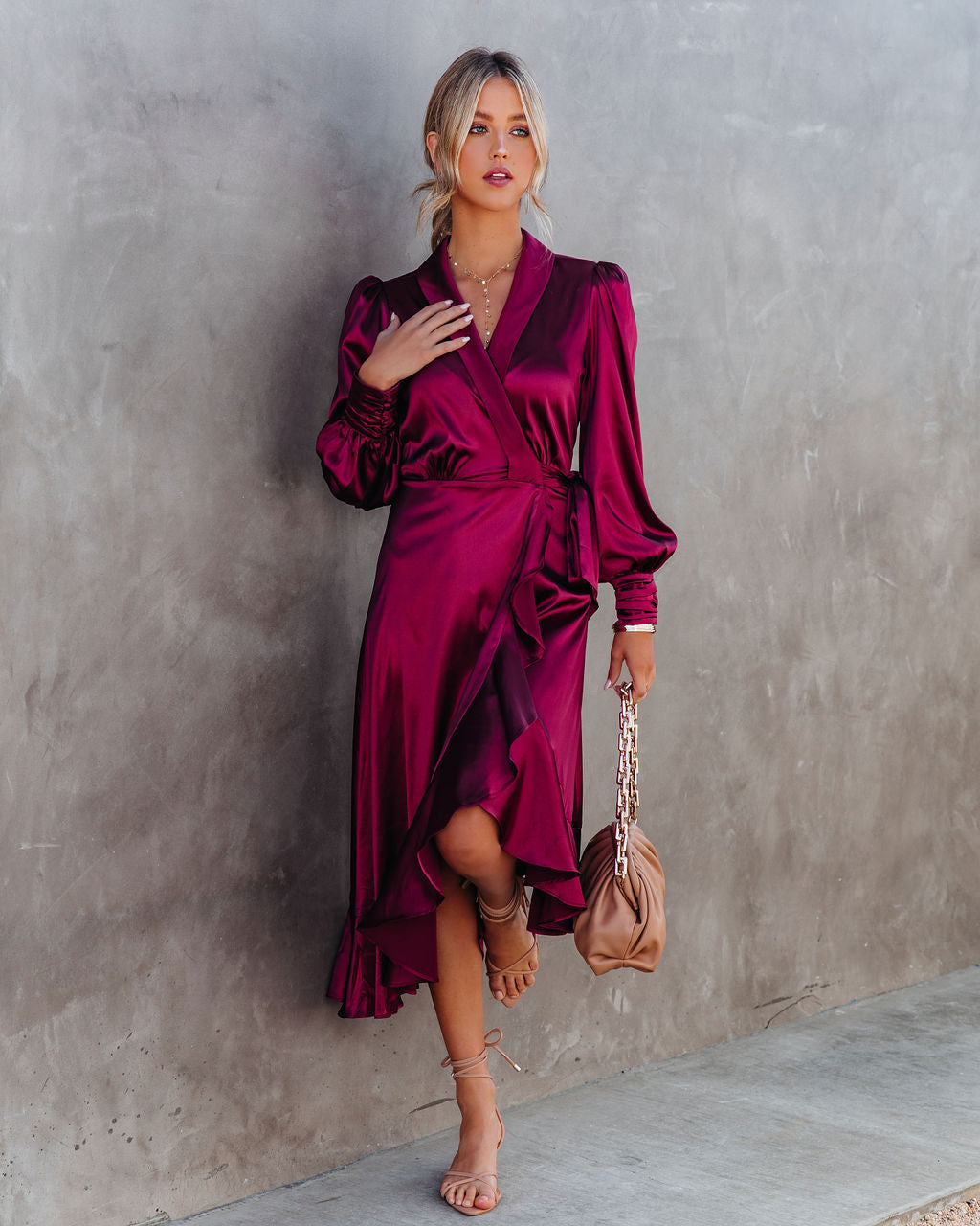 Satin Anniversary Wrap Midi Dress Merlot FINAL