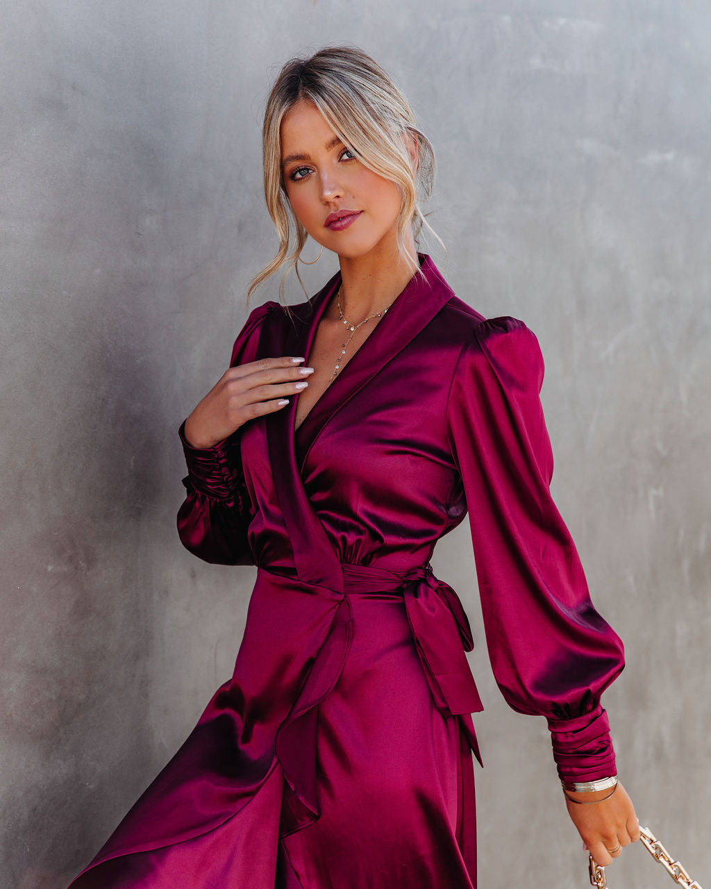 Satin Anniversary Wrap Midi Dress Merlot FINAL