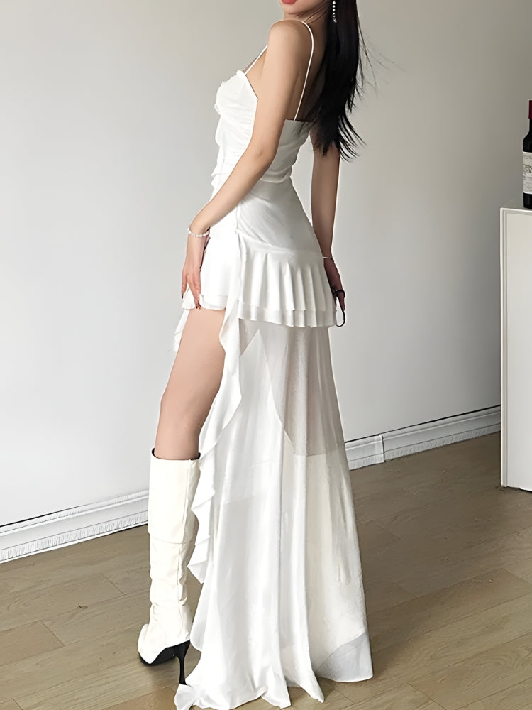 Mesh Asymmetric Mini Dress