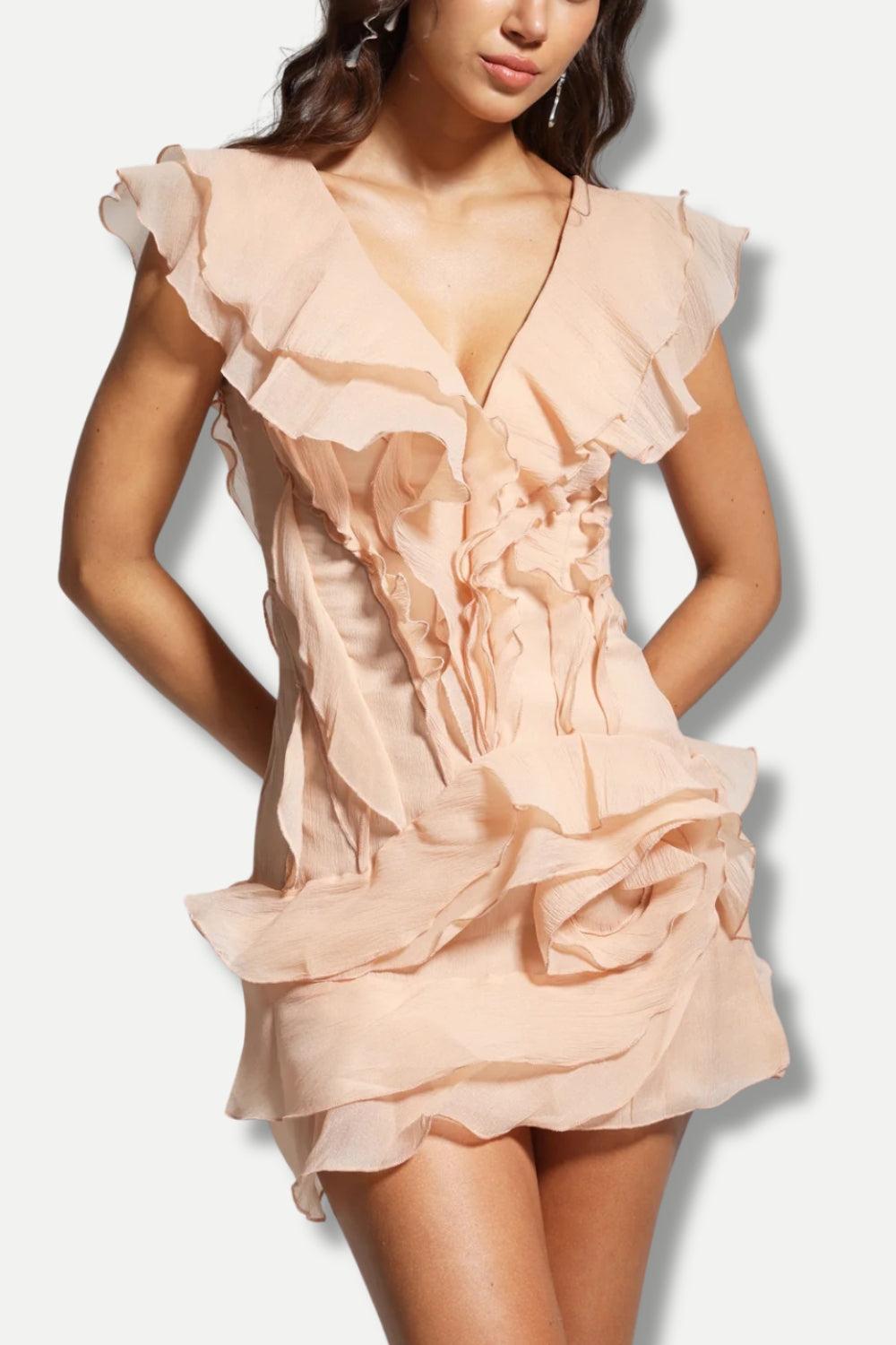 Ruffled Asymmetric Mini Dress