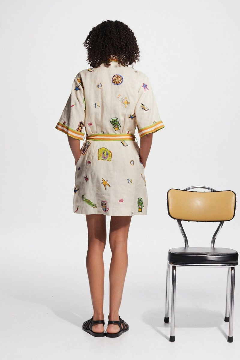 Minimalist Waleska Short Sleeved Embroidered Mini Dress Designer Edit