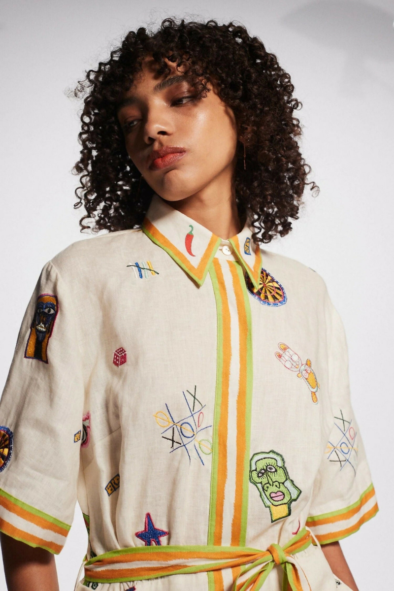 Minimalist Waleska Short Sleeved Embroidered Mini Dress Designer Edit