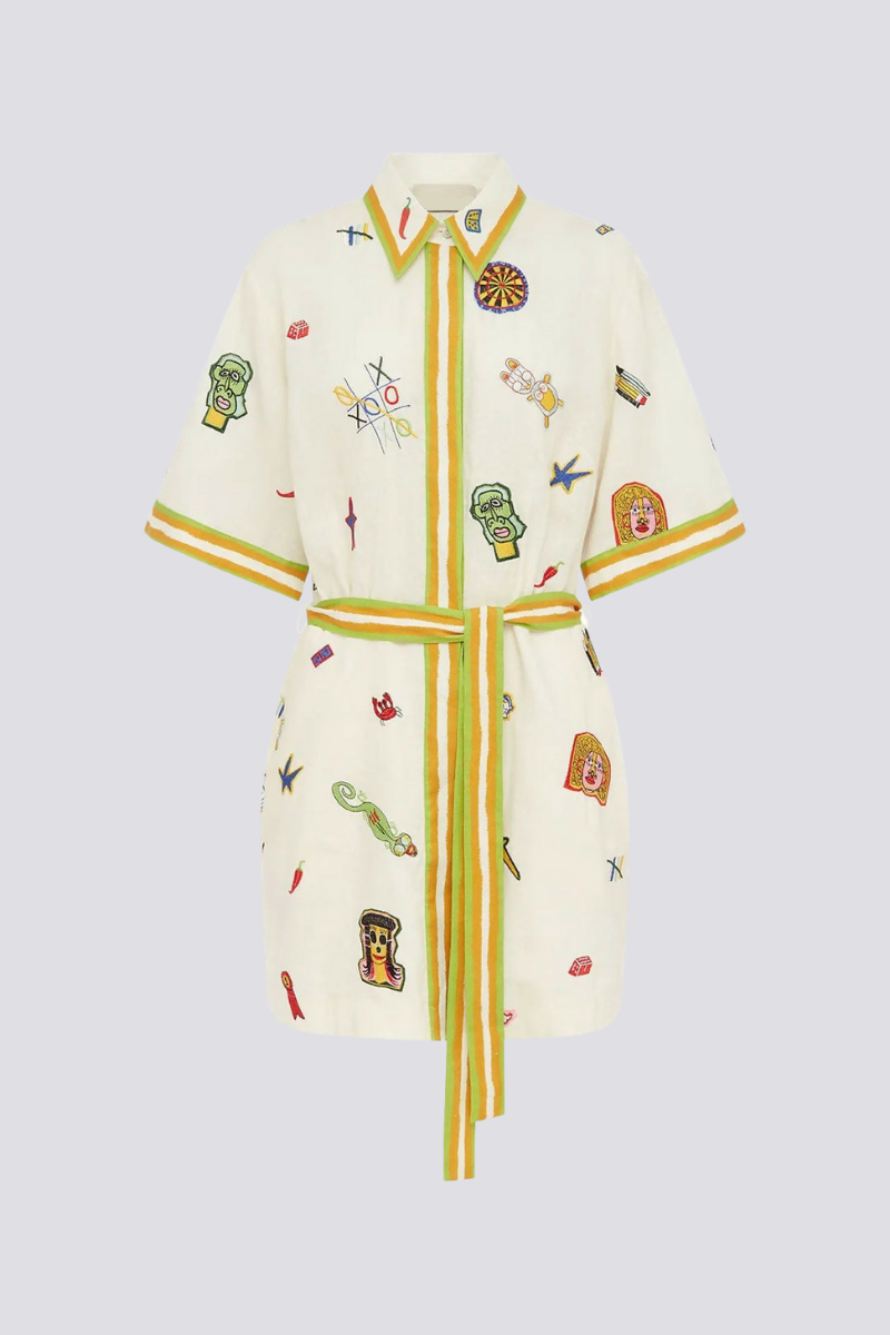 Minimalist Waleska Short Sleeved Embroidered Mini Dress Designer Edit