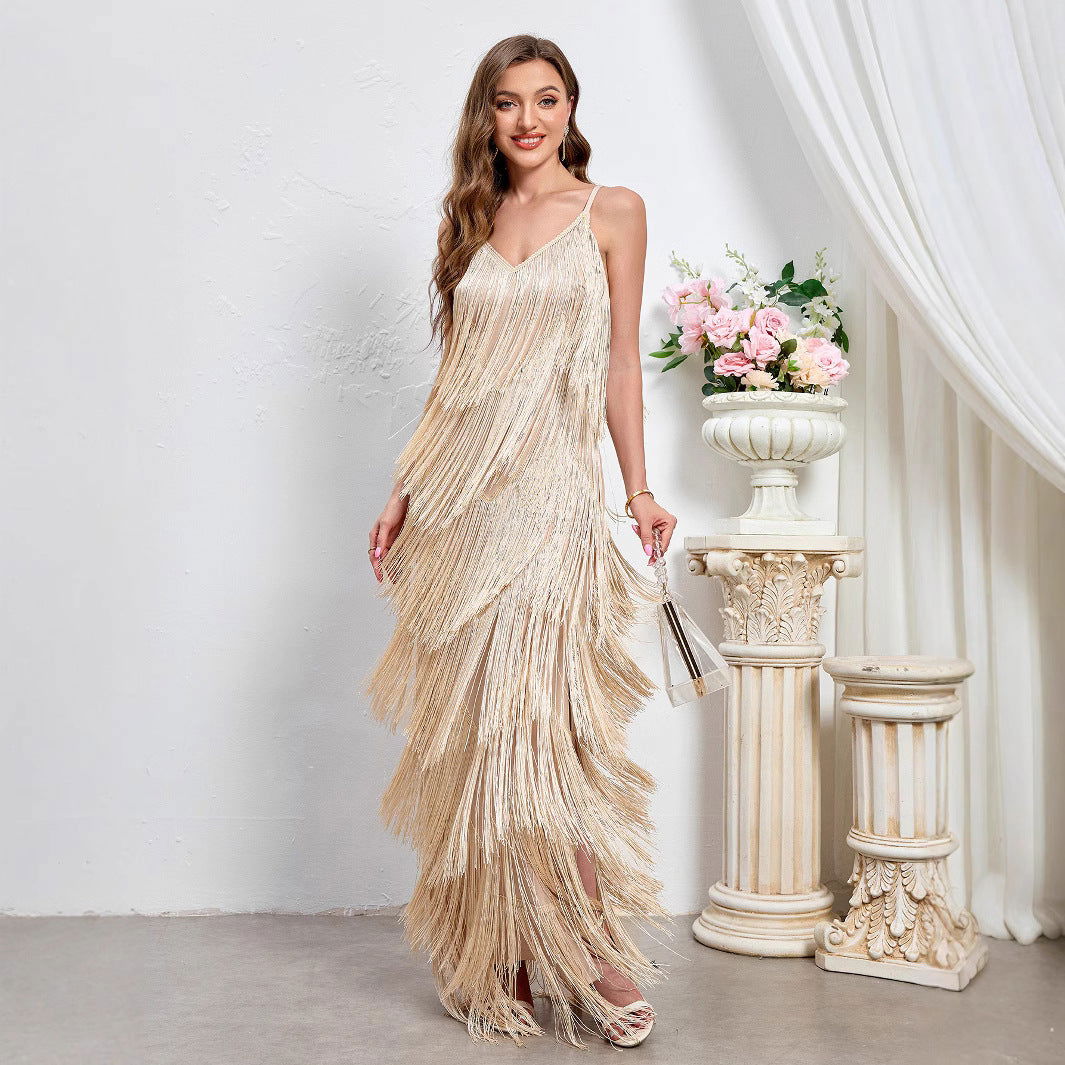 Strap Slim Dress Tassel Dress