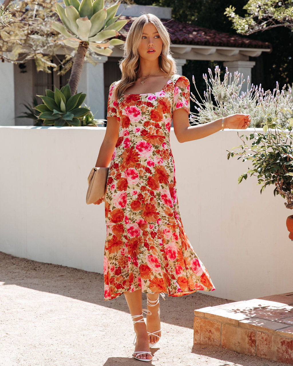 Aviana Botanical Square Neck Midi Dress Multi