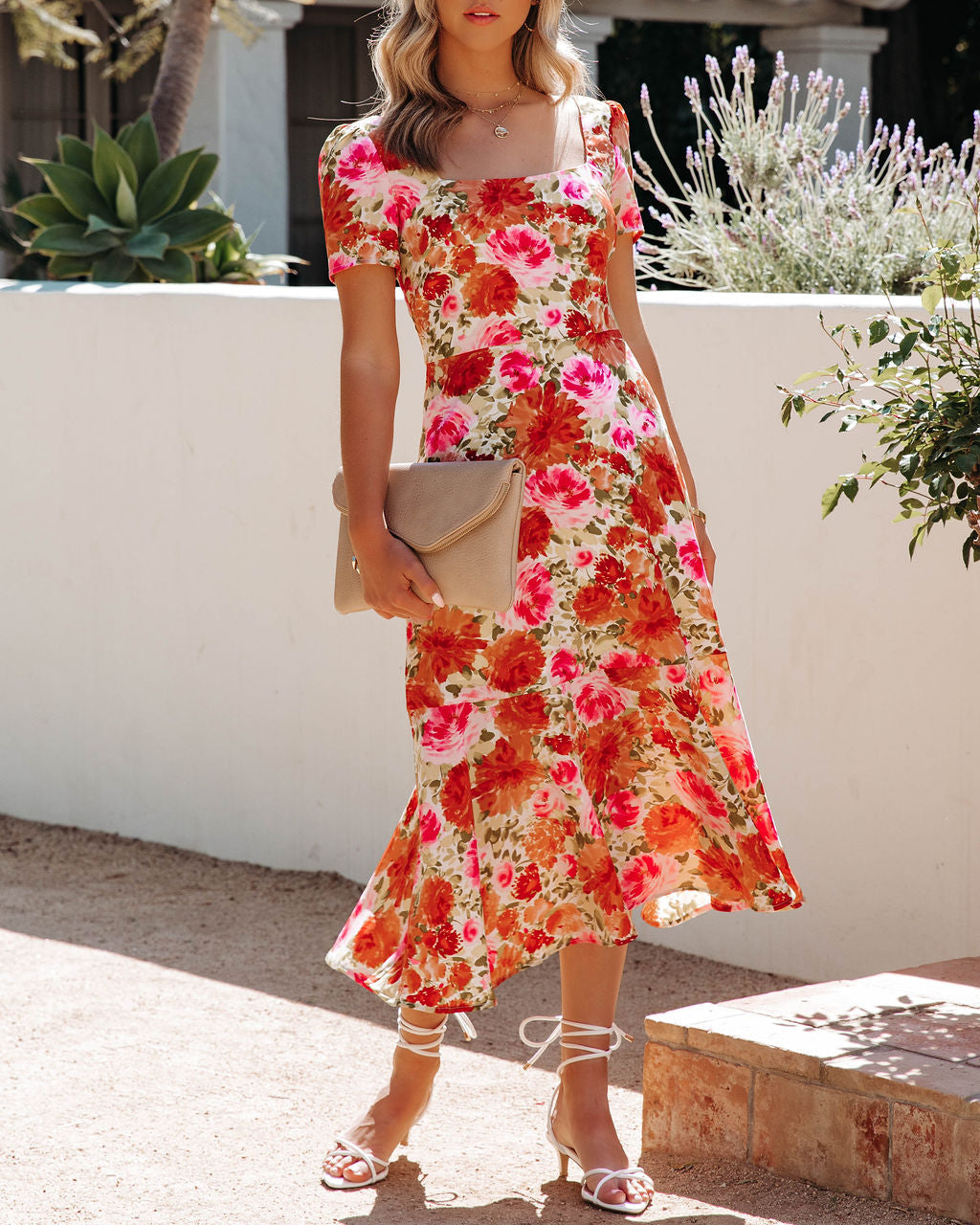 Aviana Botanical Square Neck Midi Dress Multi