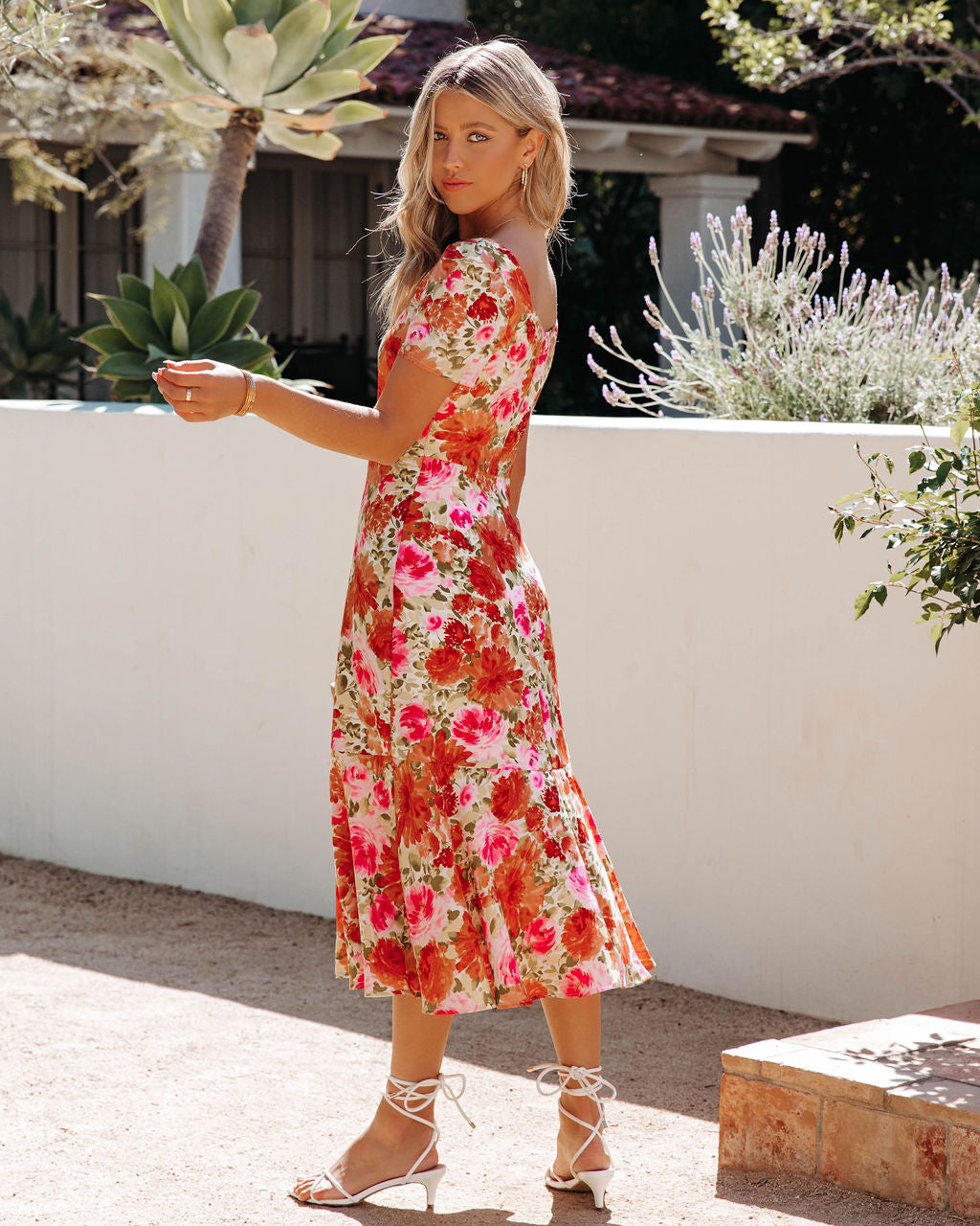 Aviana Botanical Square Neck Midi Dress Multi