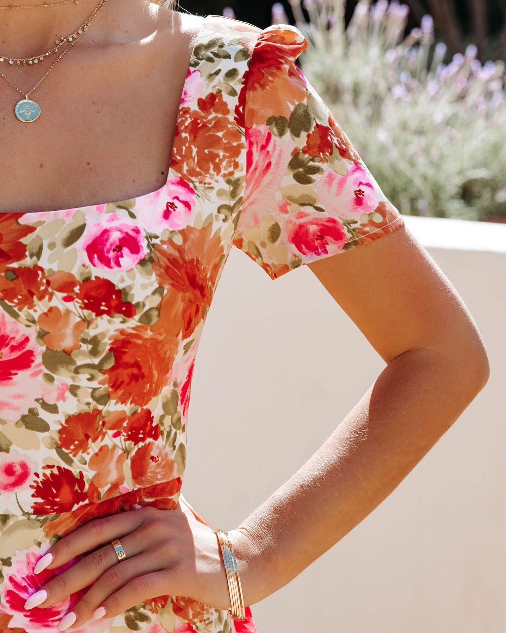 Aviana Botanical Square Neck Midi Dress Multi