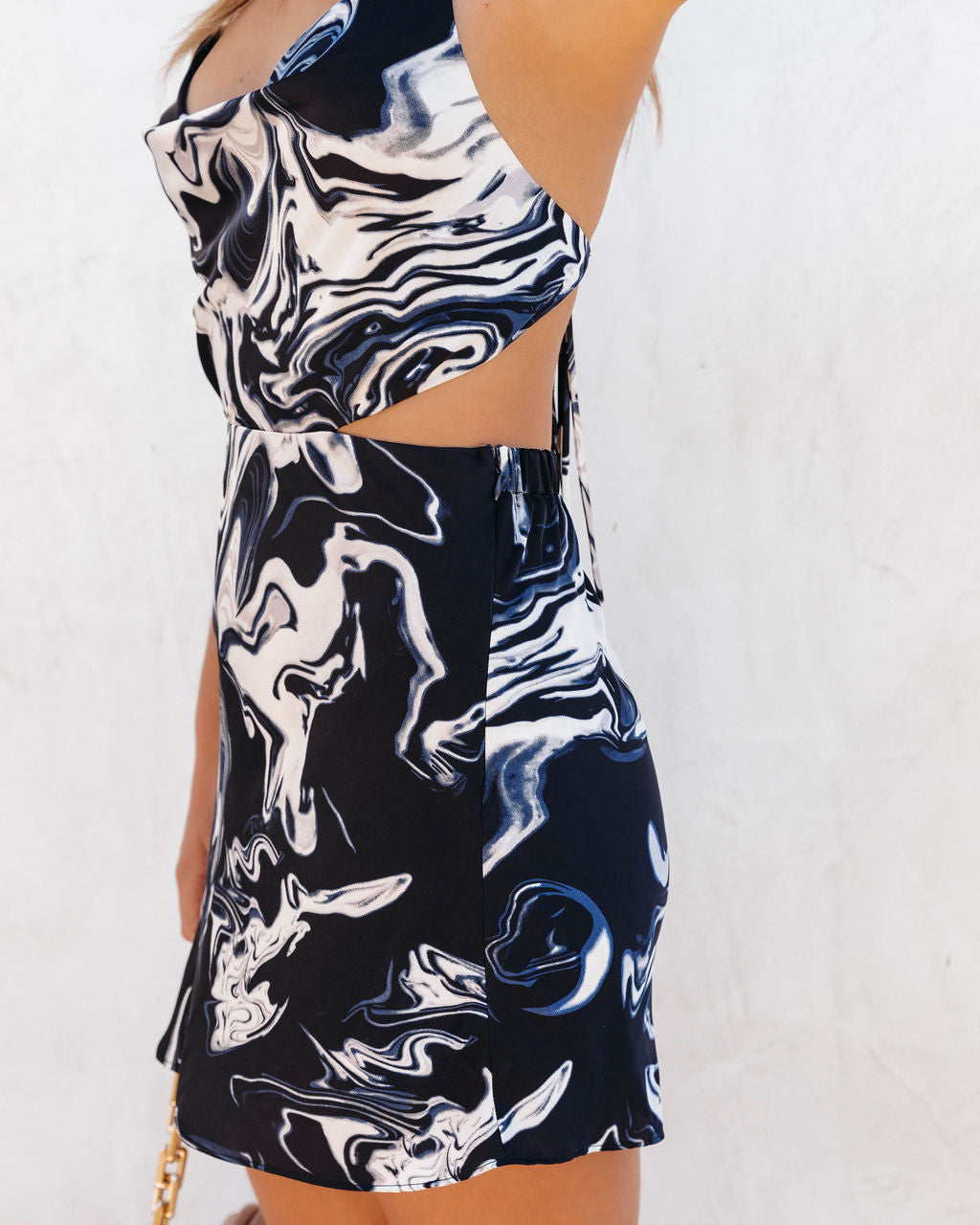 Satin Ayesha Marble Print Mini Dress Navy