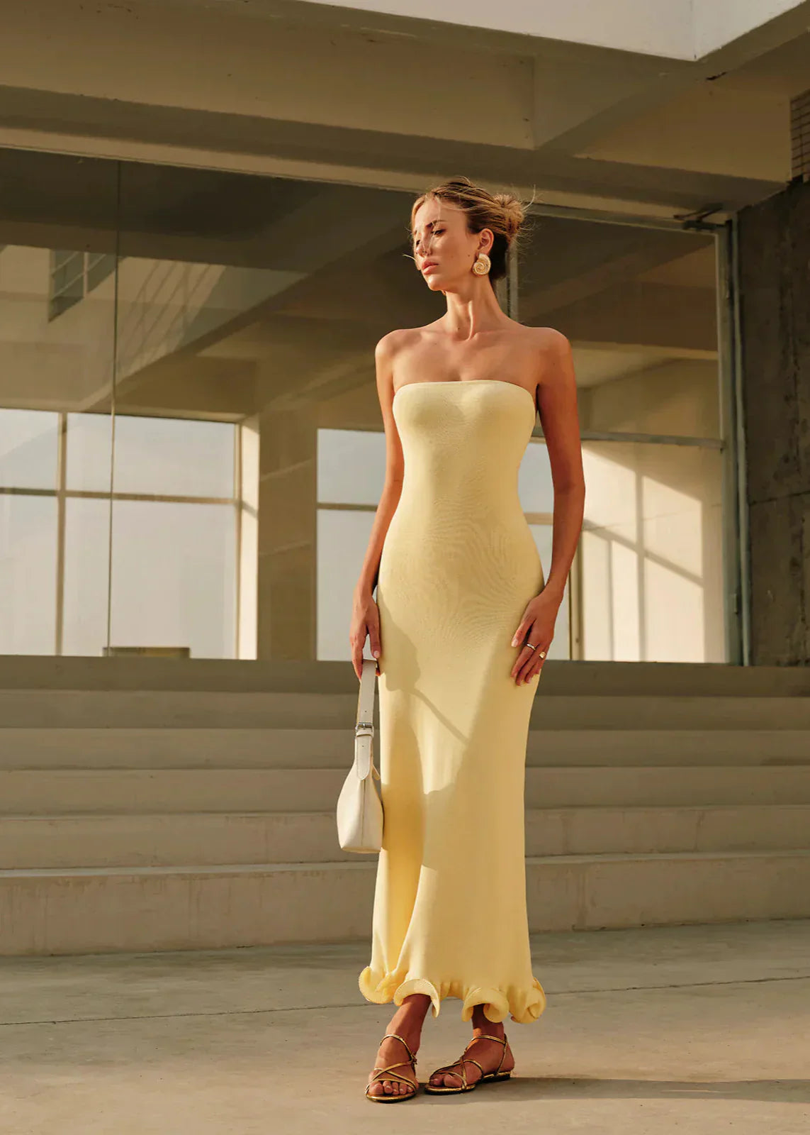 Strapless Maribel Knit Midi Dress with Sculpted Hem