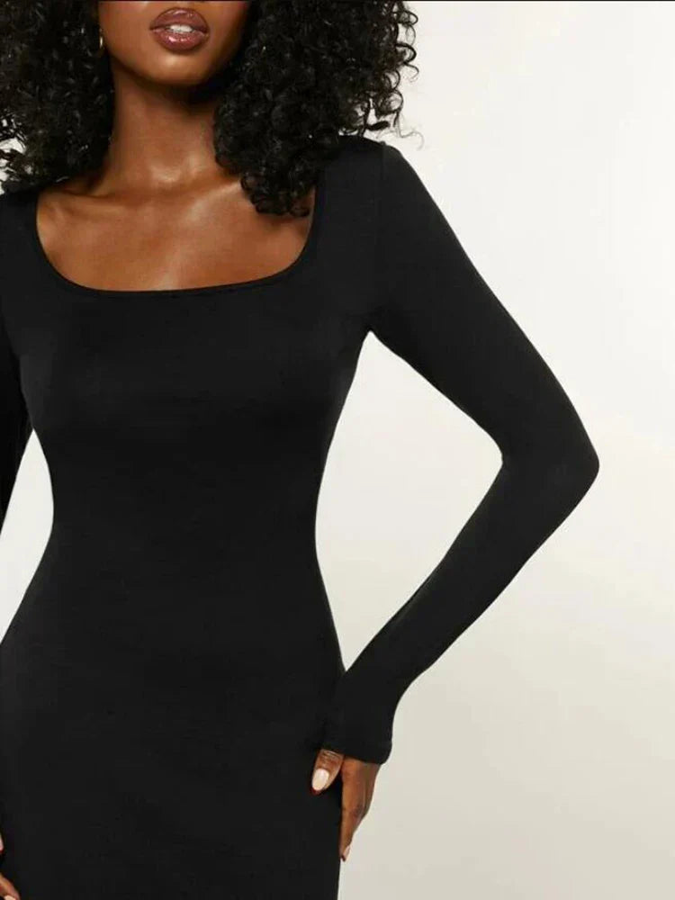 Solid Basics Long Sleeve Bodycon Maxi women Midi Dresses