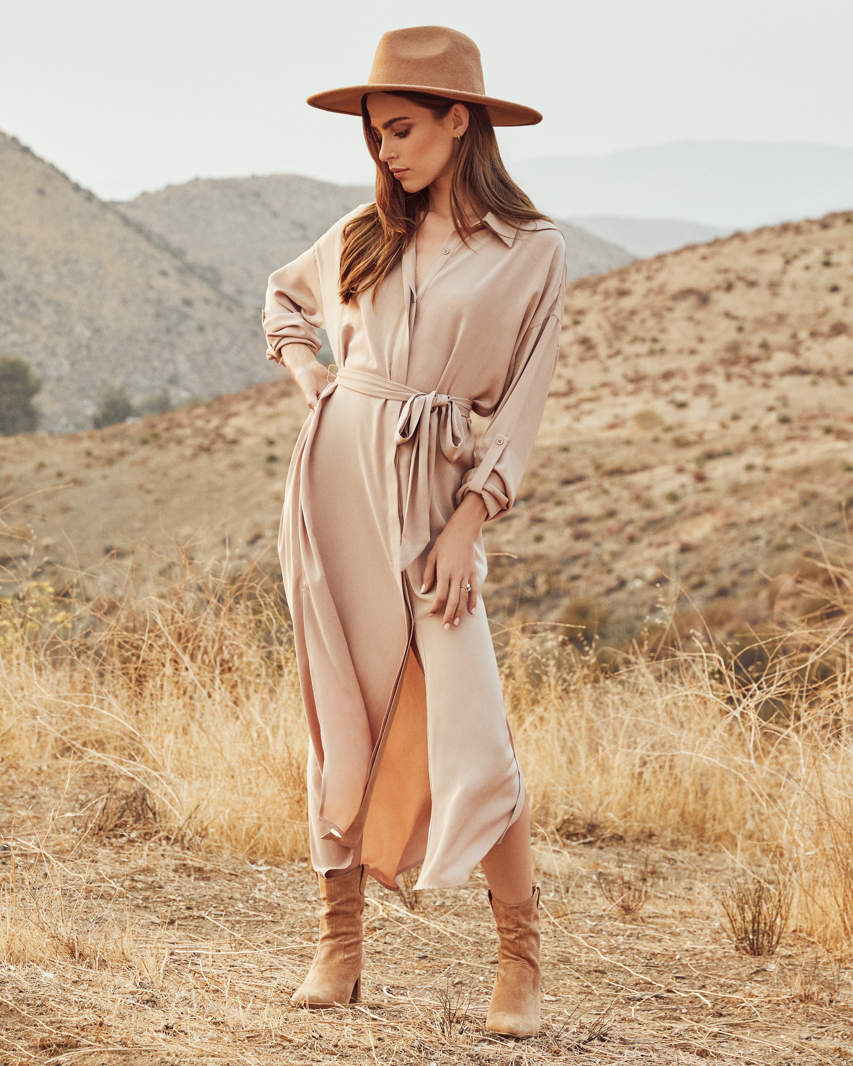 Button Betsy Down Midi Dress Nude FINAL