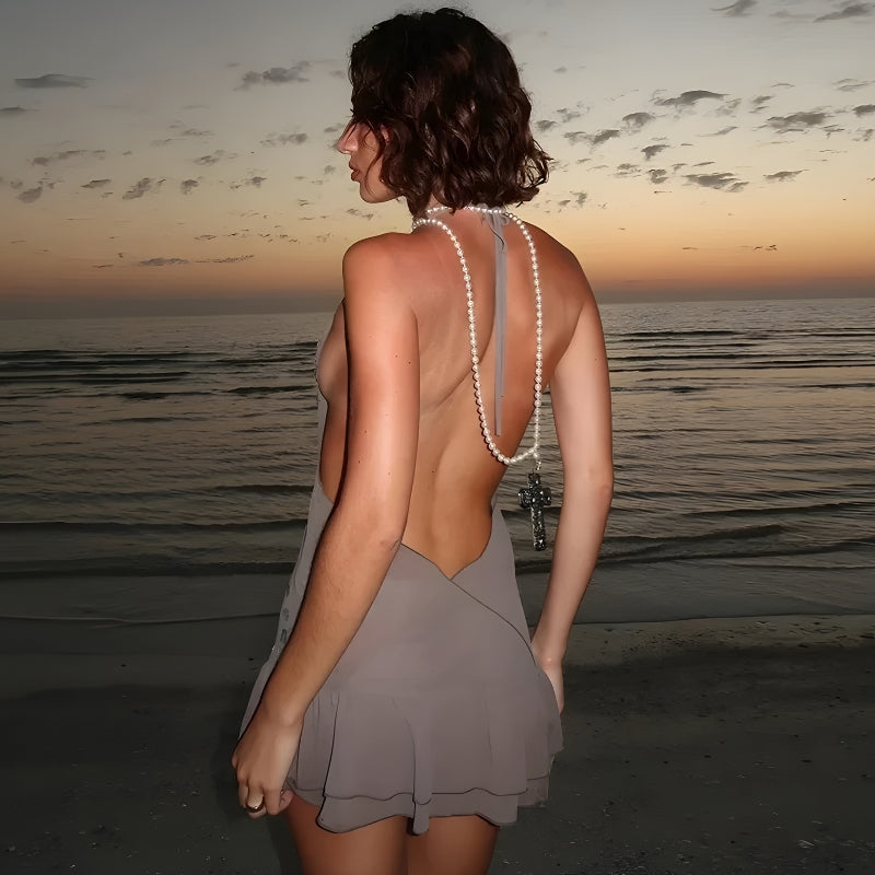 Button Backless Mini Dress