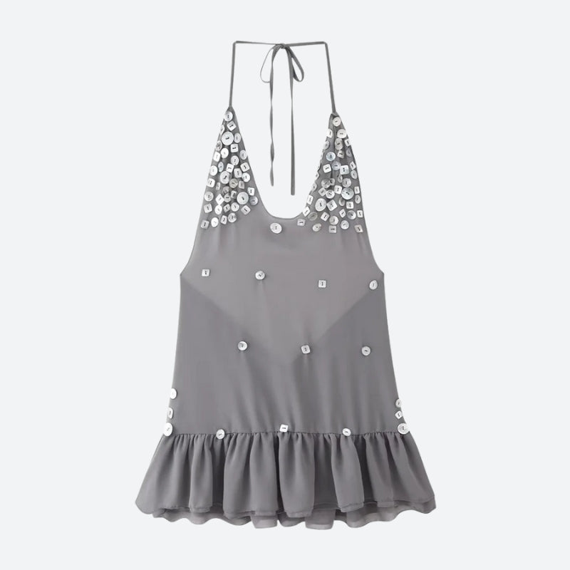 Button Backless Mini Dress