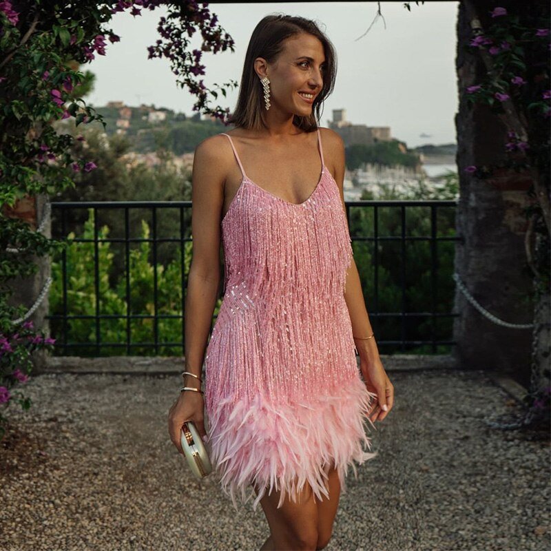 | Doriana Feather Mini Dress