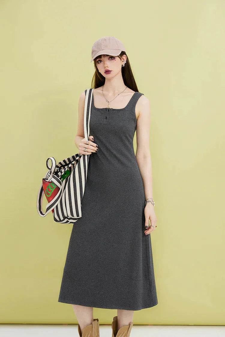 Basic Relaxed Button Up Midi Dress